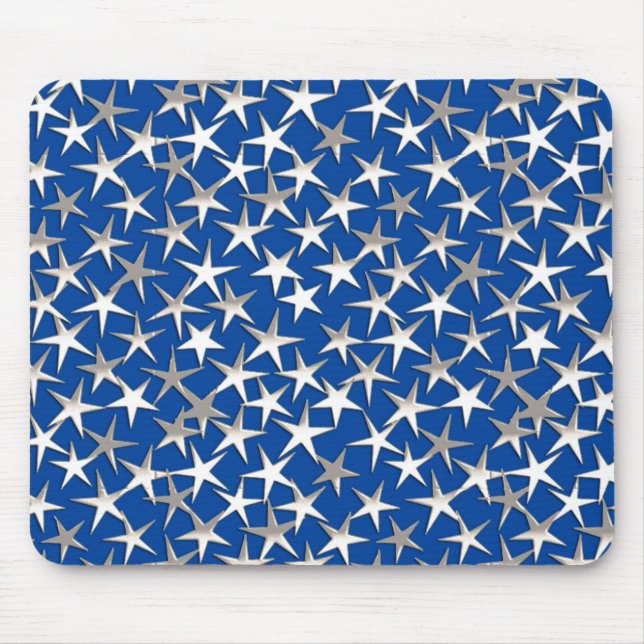 Tapis De Souris Étoiles argentées sur fond bleu de cobalt (Devant)