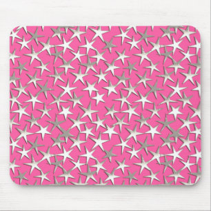 Tapis De Souris Étoiles argentées sur fond rose fuchsia