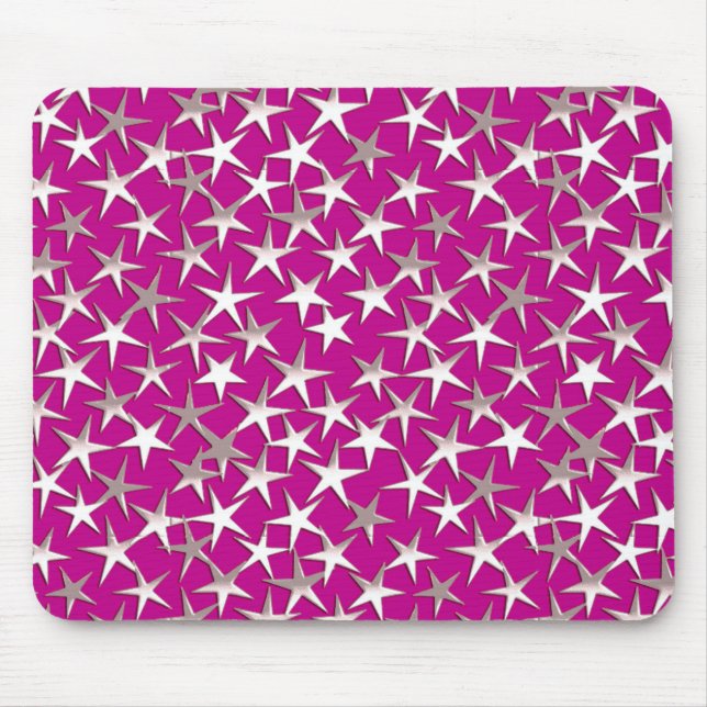 Tapis De Souris Étoiles argentées sur fond violet améthyste (Devant)