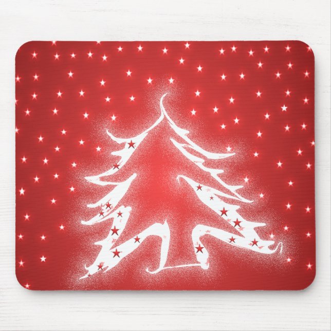 Tapis De Souris Étoiles blanches brillantes d'arbre de Noël sur le (Devant)