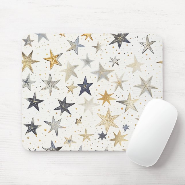 Tapis De Souris Étoiles Bleu Or Argent (Avec souris)