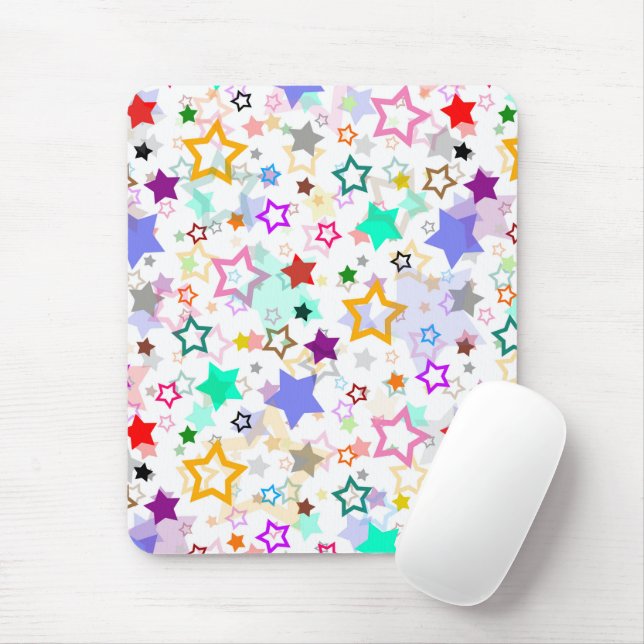 Tapis De Souris Étoiles colorées blanches  (Avec souris)