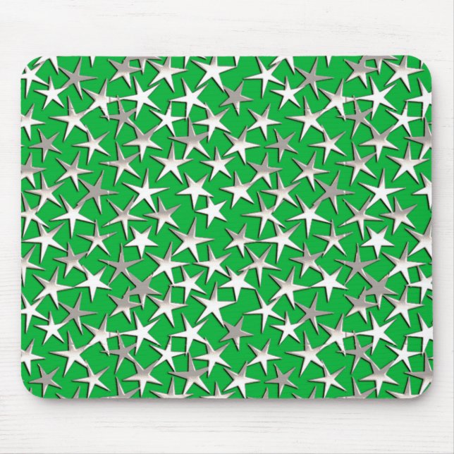 Tapis De Souris étoiles d'argent sur vert émeraude (Devant)