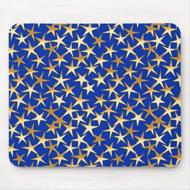 Tapis De Souris Étoiles dorées sur fond bleu de cobalt (Devant)