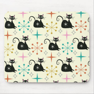 Tapis De Souris Étoiles du milieu du siècle avec chat atomique noi