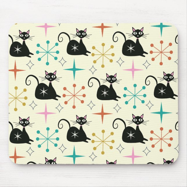 Tapis De Souris Étoiles du milieu du siècle avec chat atomique noi (Devant)