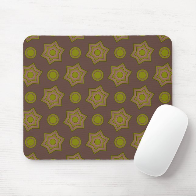 Tapis De Souris Étoiles et cercles en brun et vert (Avec souris)