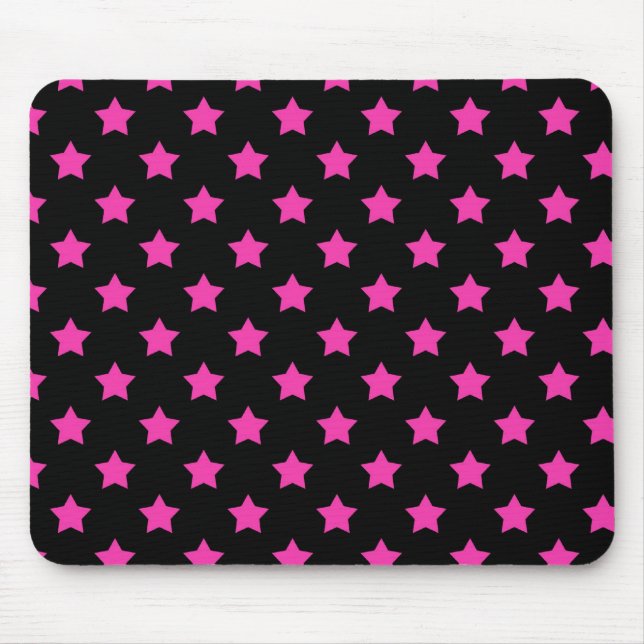 Tapis De Souris Étoiles rose chaud sur fond noir (Devant)