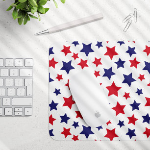 Tapis De Souris Étoiles rouges et bleues, 4 juillet, fond blanc