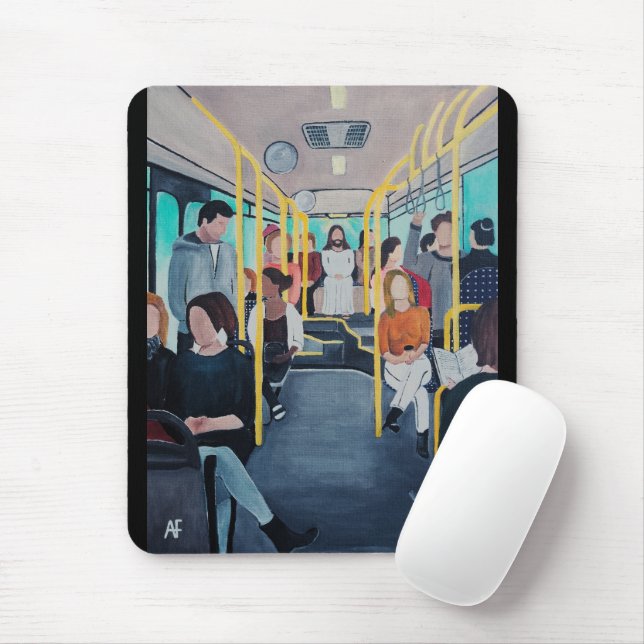 Tapis De Souris Étranger dans le bus Peinture par Alfred Fox (Avec souris)