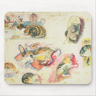 Tapis De Souris Étude de Paul Gauguin des chats et d'une tête
