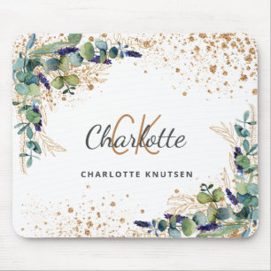 Tapis De Souris Eucalyptus vert or parties scintillant nom monogra