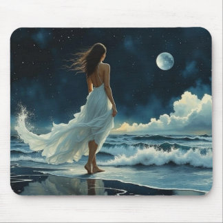Tapis De Souris Évasion au bord de la mer sous la Lune | Art côtie