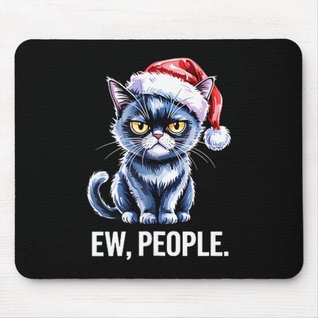 Tapis De Souris Ew People Black Cat Christmas Funny Introvert Holi (Devant)