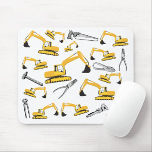 Tapis De Souris Excavator Construction Trucks and Tools Pattern
