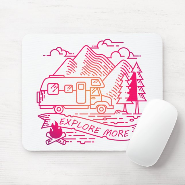Tapis De Souris Explorez Plus Camper Rose Van Mountain Nature Love (Avec souris)