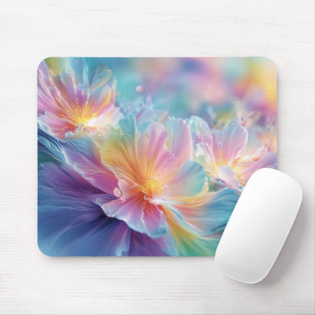 Tapis De Souris Explosion florale cosmique abstraite en pastel (Avec souris)