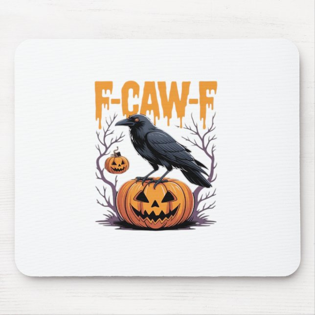 Tapis De Souris F-Caw-F Classique Tee Halloween Corbeau Citrouille (Devant)