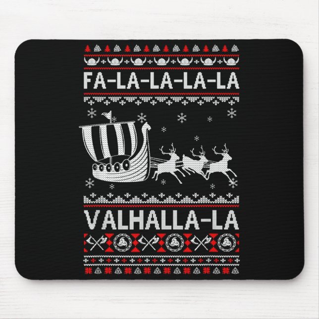 Tapis De Souris Fa La La Valhalla Viking Ship Christmas Xmas Ugly  (Devant)