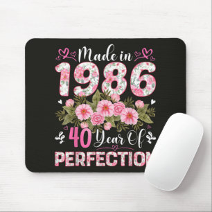 Tapis De Souris Fabriqué en 1986 Floral 40e Anniversaire Femmes Fl