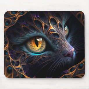 Tapis De Souris Face de chat fractale en noir et colorants vibrant