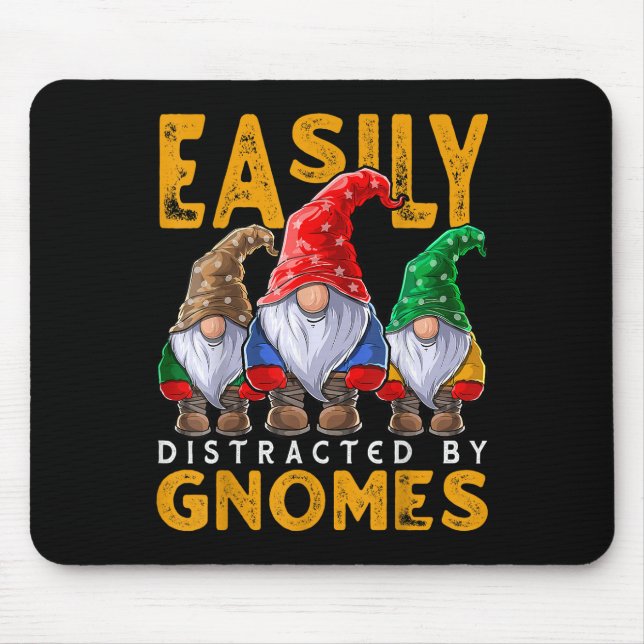 Tapis De Souris Facilement distrait par Gnomes Gardening Gnome Cas (Devant)