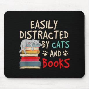Tapis De Souris Facilement distrait par les chats et les livres   