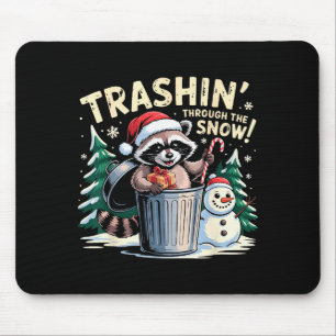 Tapis De Souris Faire du shopping dans la neige Noël Raton laveur 