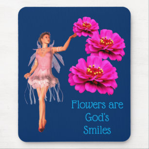 Tapis De Souris Fairy Zinnia Flowers Les sourires de Dieu Inspirat