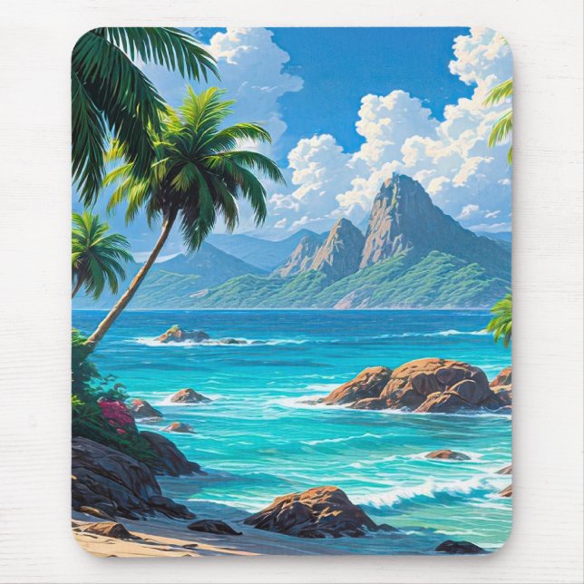 Tapis De Souris Faites de beaux rêves, Paradis Tropical, (Devant)