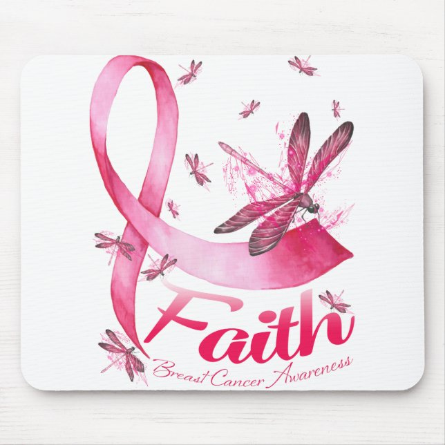 Tapis De Souris Faith Dragonfly Breast Cancer Awareness T-Shirt (Devant)