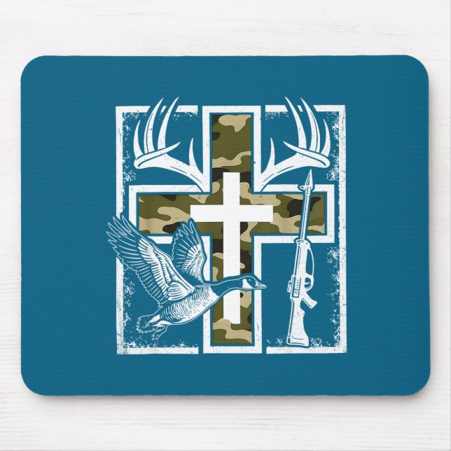 Tapis De Souris Faith Fishing Hunting Camo Cross Duck Deer Christi (Devant)