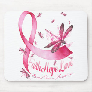 Tapis De Souris Faith Hope Love Dragonfly Pink Ribbon Breast