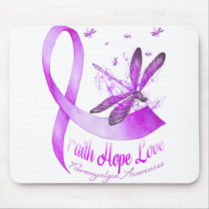 Tapis De Souris Faith Hope Love Dragonfly Purple Ribbon Fibromyalg