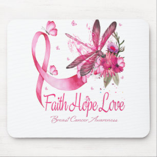 Tapis De Souris Faith Hope Love Dragonfly Ribbon Cancer du sein