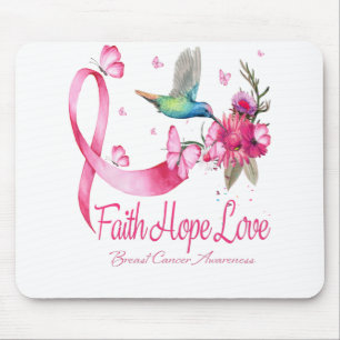 Tapis De Souris Faith Hope Love Hummingbird Ribbon Cancer du sein