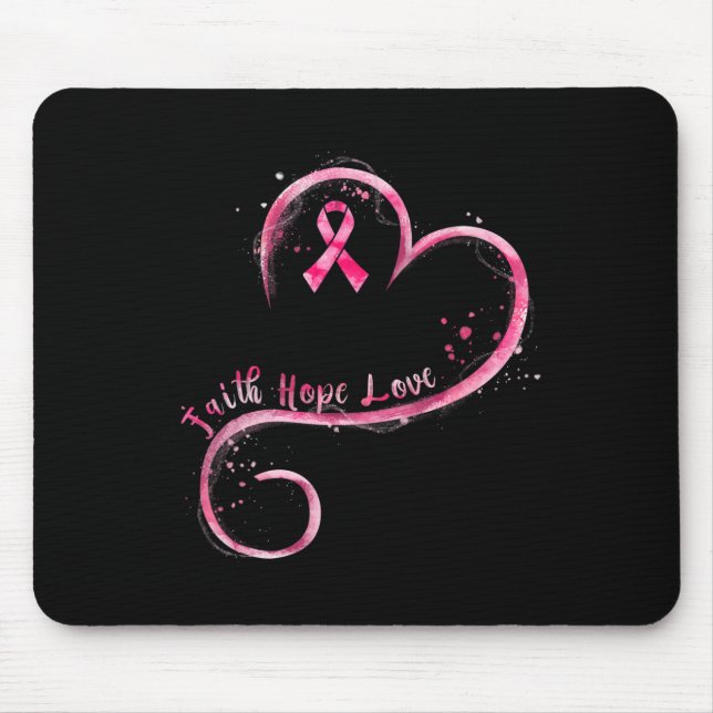Tapis De Souris Faith Hope Love Pink Ribbon Cancer du sein Prix (Devant)