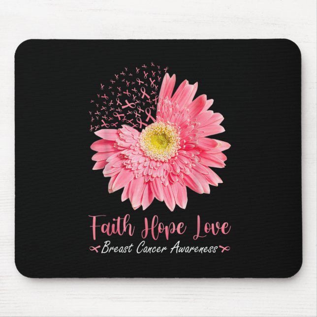 Tapis De Souris Faith Hope Love Pink Ribbon Daisy Sunflowers Breas (Devant)