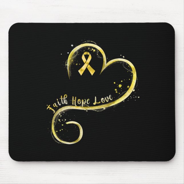 Tapis De Souris Faith Hope Love Yellow Ribbon Cancer de l'enfance  (Devant)