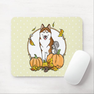 Tapis De Souris Fall Siberian Husky (red) Pumpkins Leaves Cute