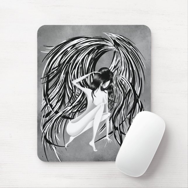 Tapis De Souris Fallen Angel Gris Monochrome  (Avec souris)