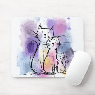 Tapis De Souris Famille Cat Croquis Accueil Bureau Mousepad Cadeau