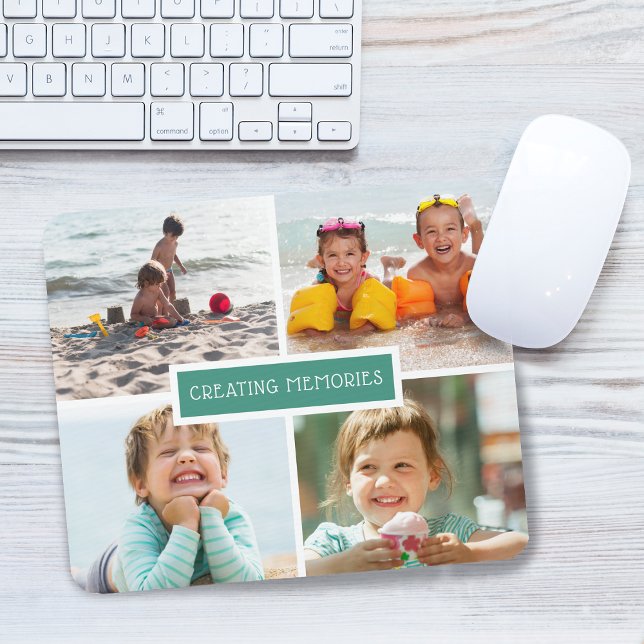 Tapis De Souris Famille Créer des souvenirs Photo Collage Turquois (Family Creating Memories Photo Collage Teal Mouse Pad)