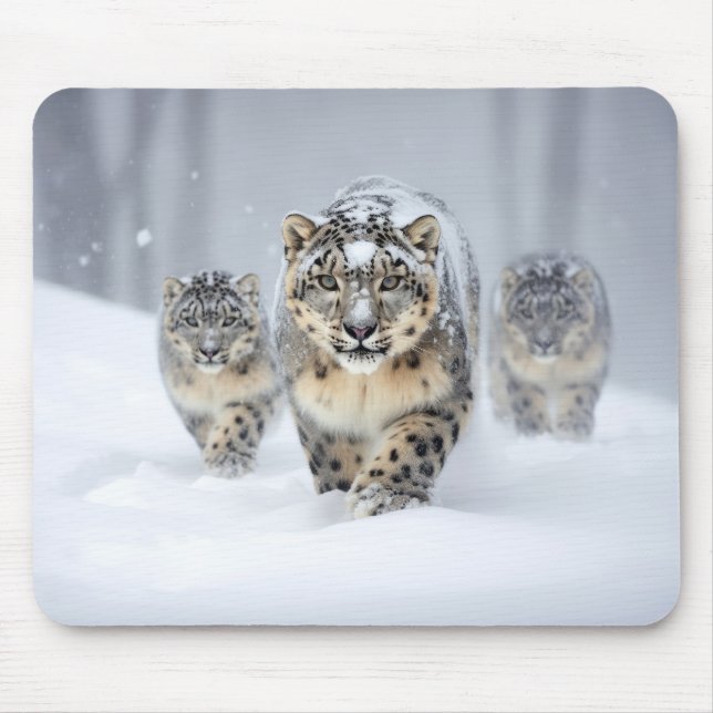 Tapis De Souris Famille d'animaux léopard de neige errants (Devant)