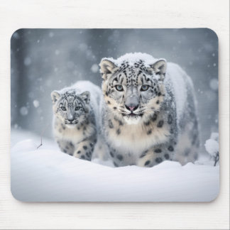 Tapis De Souris Famille d'animaux léopard de neige errants