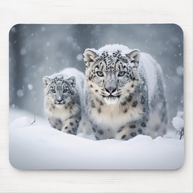 Tapis De Souris Famille d'animaux léopard de neige errants (Devant)