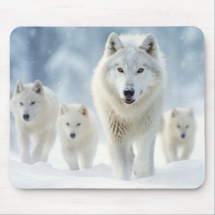 Tapis De Souris Famille d'animaux loups errer la nature