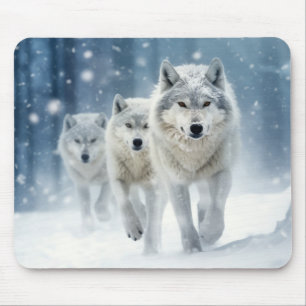 Tapis De Souris Famille d'animaux loups errer la nature