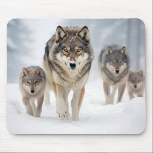 Tapis De Souris Famille d'animaux loups errer la nature