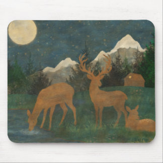 Tapis De Souris Famille de cerfs au bord d'un ruisseau, peinture C